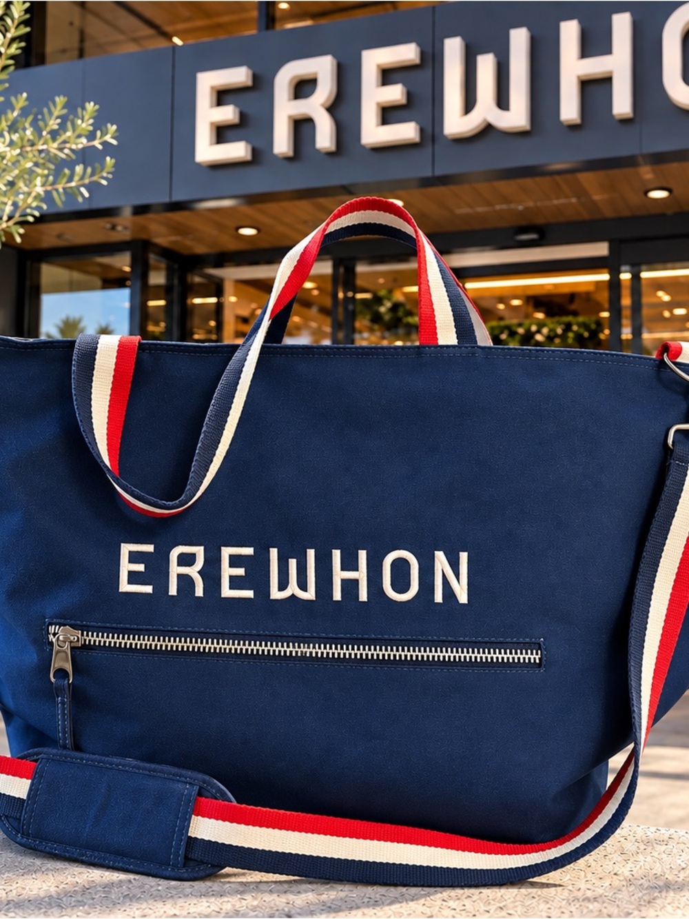 AUTHENTIC Erewhon Market Navy Blue Canvas Zip Tote Bag